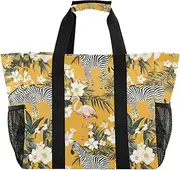 [sanluoli] Totes Collapsable Beach Bag Tote Waterproof Canvas Car Tote, Yellow Tropical, 1 size