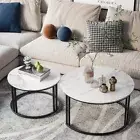 2X Fashion Round Nesting Coffee Table Modern Cocktail Table w Strong Metal Frame