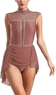 [Generic] Women's Sparkly Rhinestones Tights Jumpsuit For Ballet Lyrical Dance Gymnastics Figure Skating Performance Costume