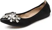 [Meeshine] Womens Foldable Soft Pointed Toe Ballet Flats Rhinestone Comfort Slip on Flat Shoes