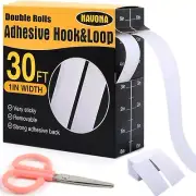 30Ft 1In Hook and Loop Tape Strips with Adhesive Heavy Duty, Sticky white Strip