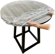 Clear Table Protector Round Fitted Tablecloth Waterproof and Oil-Proof Transparent Vinyl Fitted Table Cloth for 26-33 Inch Table Elastic Edged Clear Table Cover