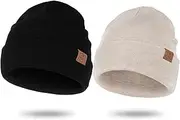 [XURIGOX] Men Beanie Knit Hats, Merino Wool Warm Soft Knitted Cuffed Cap, Winter Unisex Fleece Beanie Cap for Women Men