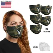 (20-Pack) Victor Fitness VM25WC Green-Brown Camo Reusable Cloth Face Masks