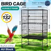 XXL Bird Cage Cockatiel Parrot Aviary Pet Stand-alone Budgie Perch Wheels 132CM