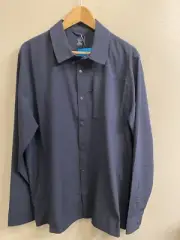 ODLO Men’s NWT Size Large Navy Blue Snap Front Essentials L/S Shirt #554252