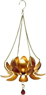 Diwali - Home Decor Metal Lotus Hanging with Tea Light Holder | Design/Look for Festivities Decoration | Gifting Purpose - Made in India (Gold No-1 Set,)