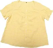 [Agnes Orinda] Women's Plus Size Summer Gingham Tops 1950s Sweetheart Neck Flounce Sleeve Blouse Top