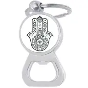 Black and White Hamsa Bottle Opener Keychain - Metal Beer Bar Tool Key Ring