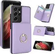 [Boyobacase] for Samsung Galaxy S21 Ultra Case Wallet with Card Holder,for Galaxy S21 Ultra 5G Flip Case 360°Rotation Ring Holder Kickstand Phone Cover with 4 Card Slots and Cash Pocket-Purple