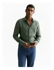 [Trenery] Tailored Fit Delave Linen Long Sleeved Shirt in Evergreen