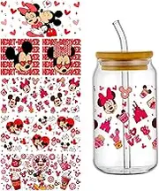 5 Sheet Mouse UV DTF Cup Wrap Transfer Stickers for Glass, Cartoon Rub on Transfers Decal for 16OZ Glass Cups Furniture Craft Wood DIY Crafts
