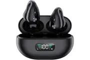 Open Ear Bone Conduction Headphones Bluetooth 5.3, Sports Earbuds with ENC Mic, 36-Hour Playtime, LED Display Charging Case (Black)