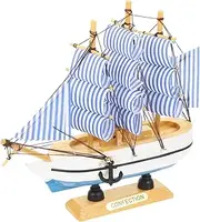 ULTECHNOVO Wooden Sailboat Ornament for Home Decor Mediterranean Style Desktop Decorative Piece