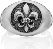 [VY JEWELRY] Fleur-de-Lis - 925 Sterling Silver Signet/Pinky Ring for Men - Sizes 7 to 15