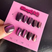 Iridescent "Purple" Gemstone Cat Eye Short Press-On Nails - Handcrafted Dazzling Removable Nail Art