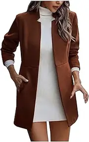 tuduoms Womens Trench Coat Notched Lapel Collar Open Front Pea Coat Winter Fashion Wool Blend Over Coats Long Blazer Jackets