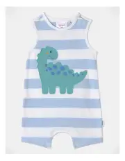 [Sprout] Striped Dinosaur Romper in White