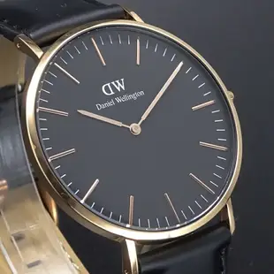 Daniel Wellington 經典中的珍貴收藏時尚優質皮革手錶-黑+玫瑰金/40mm-DW00100127｜樂天信用卡滿5千回饋10%點數★全館下殺最低55折