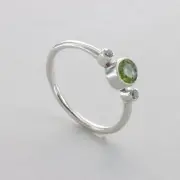 Round Green PERIDOT Ring with 2 CZs- Multiple Sizes - 925 STERLING SILVER #31e