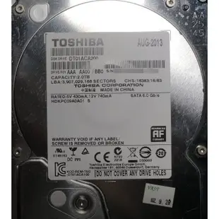 Toshiba 2TB 3.5吋 HDD 硬碟 (DT01ACA200/64M/7200轉)