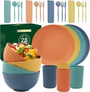 PYRMONT Wheat Straw Dinnerware Sets, Microwave Orange,Yellow,Navy Blue,Green