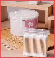 Wolpin 450 Sticks Cotton Swabs Ear Buds White Bamboo Sticks in Jar Dual Cotton Tipped Applicators for Ear Cleaning & Makeup Q-Tip