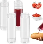 Didaey 4 Pcs Squeeze Bottles Refillable 20 oz, Inverted Plastic Tip Large Valve Dispenser Condiment Squeeze Bottle for Sauces Ketchup Sour Cream Self Sealing Syrup Dispenser for Restaurants (White)