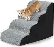 Dog Stairs for Small Dogs Ramp for Couches Bed Extra Wide Pet Steps with Durable Non-Slip Waterproof Fabric Cover(Grey,4steps)
