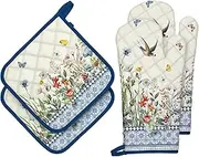 Arquiel Retro Wildflowers Oven Mitts and Pot Holders Sets 4Pcs, 100% Cotton Heat Resistant, Extra Long Oven Gloves Potholder for Kitchen Cooking Baking Housewarming
