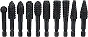 Yakamoz 10Pcs 1/4 Inch Hex Shank Rotary Rasp File Set Wood Carving Burrs Rasp Drill Bits DIY Woodworking Tool for Wood Polishing Deburring Shaping and Grooving