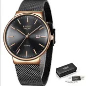 LIGE Mens Watches Fashion Ultra Thin Watch Man Waterproof Date Quartz WristWatch for Men Business Male Clock Relogio Masculino (Black)