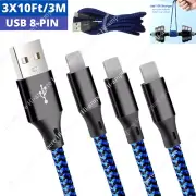 3Pack Lot 3M USB Fast Charger Cable Braided For iPhone 13 12 11 XR X 8 6 5s Cord