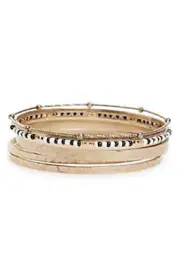 Nordstrom Treasure & Bond Women's Set of Five Bead Gold Bangles Bracelets NWT 49