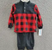 Carter's Buffalo-Check Fleece Jacket & Jogger Pants Set Baby Boys 24M Red/Black