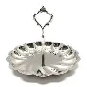 International Silver Plate Decorative Round Candy Plate Tray Flutted with Handle