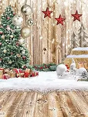 CYLYH 5x7FT Rustic Wood Snow Backdrop for Christmas Party & Family Gathering