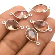 10 Pcs 22X11mm Pink Chalcedony Connector 2 Loop Bezel Silver Plated