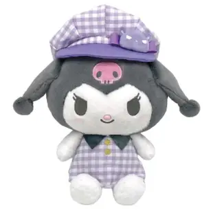 【小禮堂】三麗鷗 絨毛玩偶娃娃 - 格紋帽款 Kitty 大耳狗 酷洛米(平輸品)