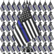 Hahafelt 50 Pcs Thin Blue Desk Flag Set Banner USA Thin Blue Flag for Table with 12" Black Pole, Black Base and Spear Top, Small Police Office Table Flag for Party Festival Celebrations Decor