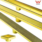 Brushed Gold 100-900mm Tile Insert Fence Linear Shower Grate Floor Drain Waste