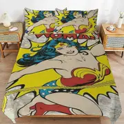 v2413 Bed Sheets Bedding Wonder Woman Bedding Sets Ultra Soft Skin-Friendly Duvet Cover 3 Piece, Cute Comforter Cover Bed Set for Boys Girls Kids ( 1