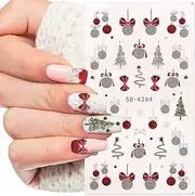 Woration 5D Christmas Nail Art Stickers Self-Adhesive Nail Decals Embossed Snowflake Elk Bell Christmas Tree Holiday Xmas New Year Nail Decorations for Women Girls