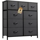 9 Drawers Dresser for Bedroom, Fabric Storage Tower Black Grey Print 9-Drawer