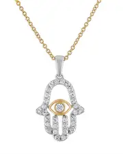 Bloomingdale's Fine Collection Diamond Hamsa Hand Pendant Necklace in 14K White & Yellow Gold, 0.50 tcw