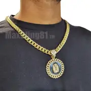 Hip Hop Gold Plated Egyptian King Pharaoh & 10mm 18" ~ 30" Cuban Chain Necklace