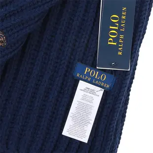 POLO Ralph Lauren泰迪熊刺繡LOGO羊毛混紡針織圍巾(海軍藍)780921-2