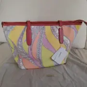 Emilio Pucci Psychedelic Pattern Handbag Tote Bag Women's Cream Yellow New