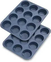 2 Pack Large Silicone Muffin Baking Pan & Cupcake Tray 12 Cup - Nonstick Cake Molds/Tin, Silicon Bakeware, BPA Free, Dishwasher & Microwave Safe by Folksy Super Kitchen (Grey)
