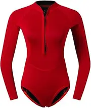 [TMXKOOK] 2mm Women's Surfing Suit, Rash Protection, Long Sleeve Swimsuit with Zipper, UV Protection Swimsuit